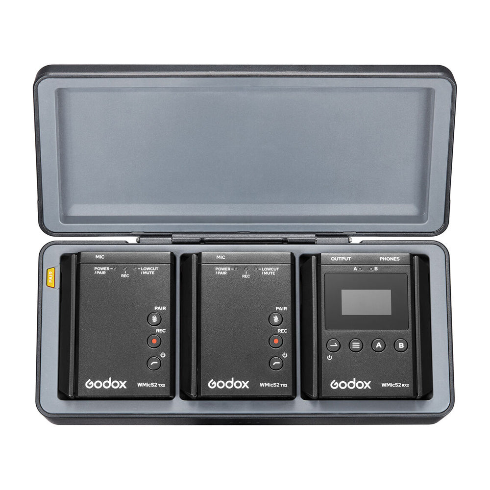 Kit de 2 Micrófonos Pecheros Godox WMICS2 UHF para Cámaras y Celulares