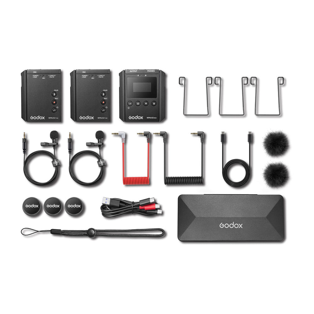 Kit de 2 Micrófonos Pecheros Godox WMICS2 UHF para Cámaras y Celulares